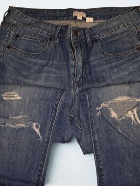 J.Crew Distressed Girlfriend Jeans Blue Denim Rigid Size 28 2014 Vintage Wash